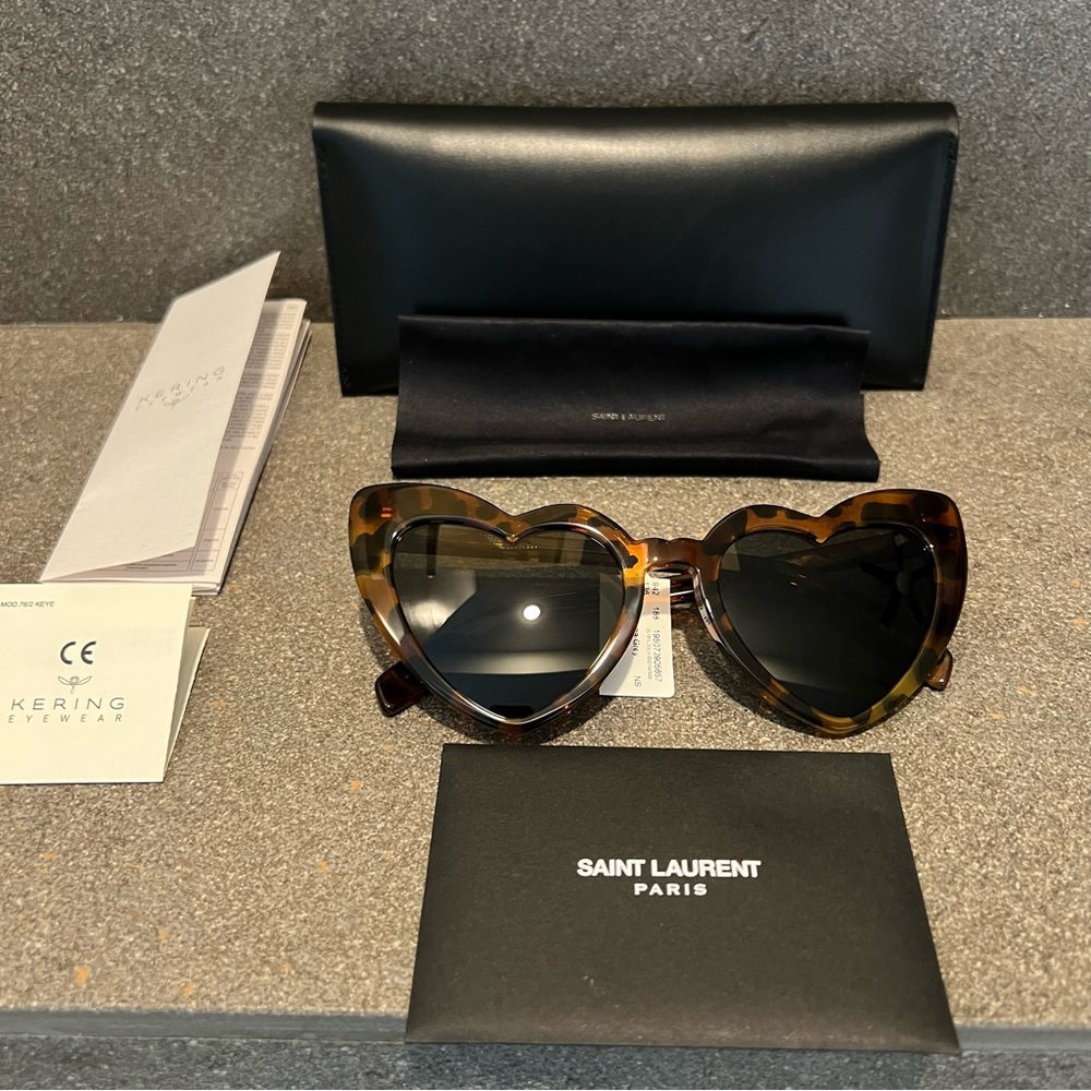 SAINT LAURENT 54MM Heart Shape Cat Eye Tortoise Sunglasses in HAVANA, NEW - Picture 9 of 16
